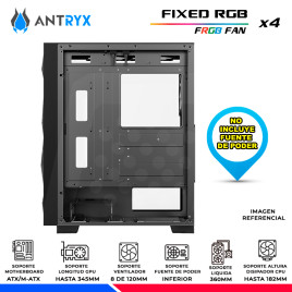 CASE ANTRYX RX-250 BLACK, FIXED RGB, FAN x4, V/TEMPLADO