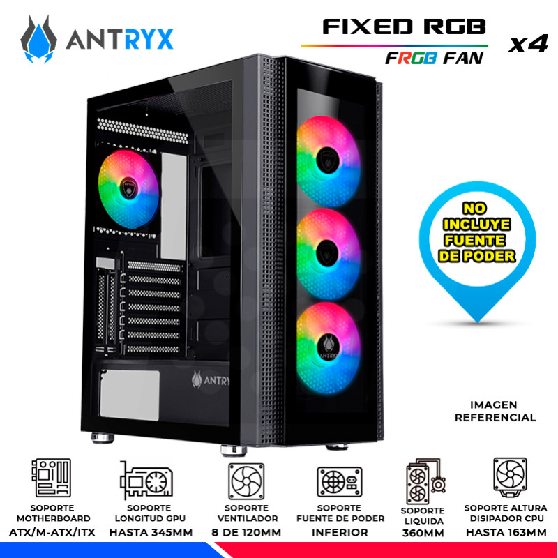 CASE ANTRYX RX-260 BLACK, FIXED RGB, FAN x4, V/TEMPLADO