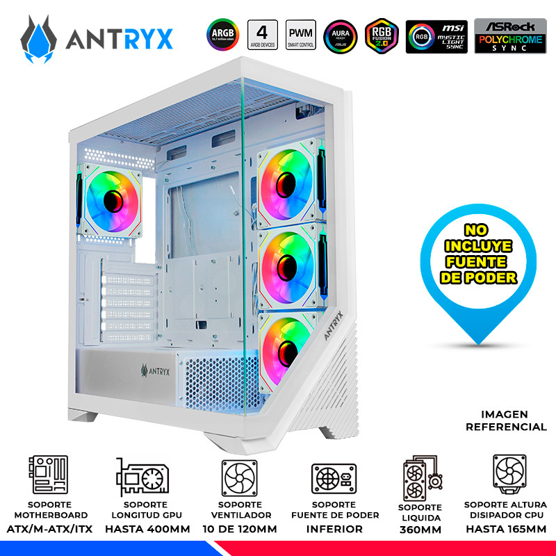 CASE ANTRYX FX-650 WHITE, FAN x4 ARGB, V/TEMPLADO