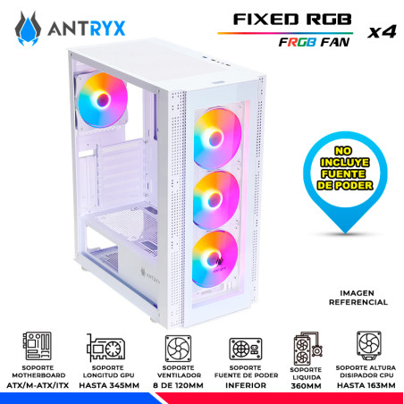 CASE ANTRYX RX-260 WHITE, FIXED RGB, FAN x4, V/TEMPLADO