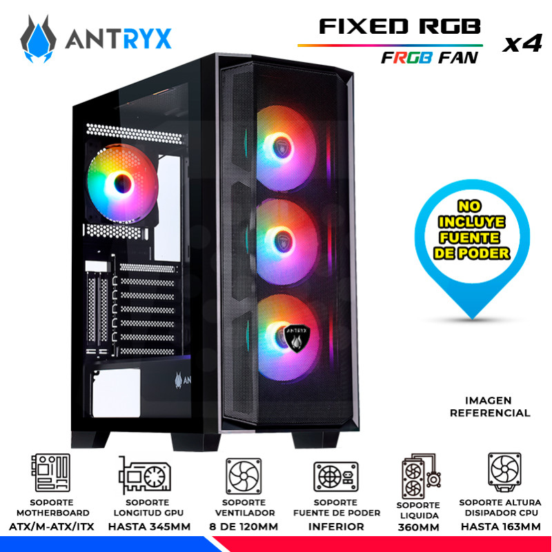 CASE ANTRYX RX-270 BLACK, FIXED RGB, FAN x4, V/TEMPLADO