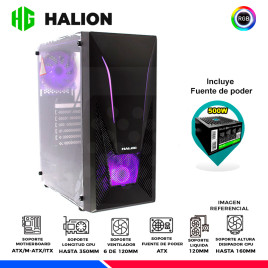 CASE GAMER HALION FALCON, F/500W, RGB, V/TEMPLADO