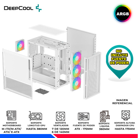CASE DEEPCOOL CH560 WH, V/TEMPLADO, ARGB