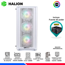 CASE GAMER HALION SCARLET, F/550W, 4 COOLER RGB, V/TEMPLADO