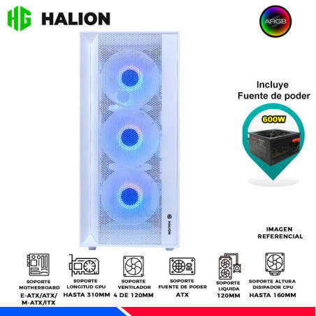 CASE GAMER HALION TORNADO 04WH BLANCO, F/600W, ARGB, V/TEMPLADO