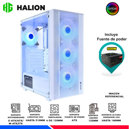 CASE GAMER HALION TORNADO 04WH BLANCO, F/600W, ARGB, V/TEMPLADO