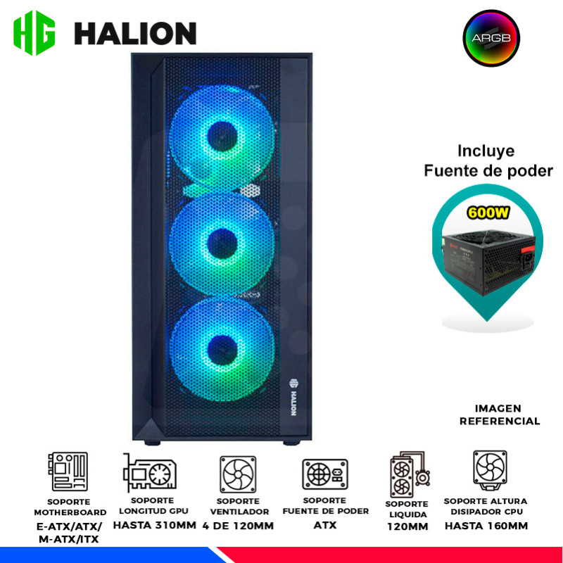 CASE GAMER HALION TORNADO 04BK NEGRO, F/600W, ARGB, V/TEMPLADO CASE GAMER HALION TORNADO 04BK NEGRO, F/600W, ARGB, V/TEMPLADO