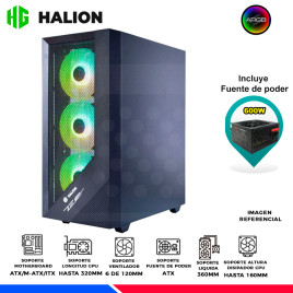 CASE GAMER HALION TORNADO 03 NEGRO, F/600W, 4 COOLER ARGB, MALLA, V/TEMPLADO