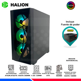 CASE GAMER HALION ARIES A09, F/600W, ARGB, V/TEMPLADO