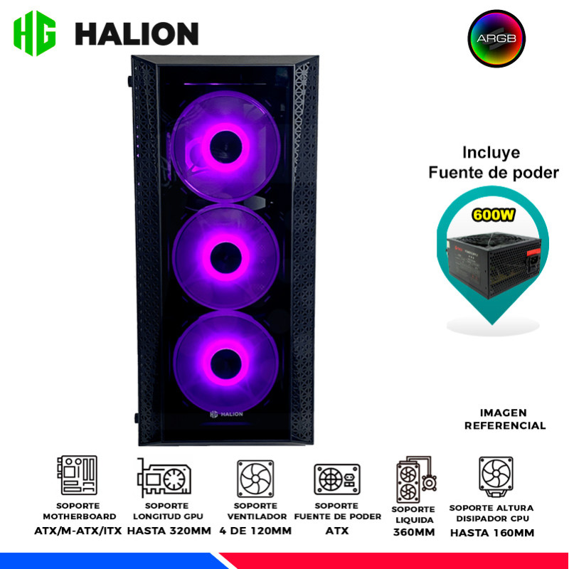 CASE GAMER HALION TORNADO E06 NEGRO, F/600W, ARGB, V/TEMPLADO CASE GAMER HALION TORNADO E06 NEGRO, F/600W, ARGB, V/TEMPLADO