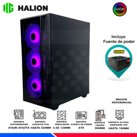 CASE GAMER HALION TORNADO E06 NEGRO, F/600W, ARGB, V/TEMPLADO