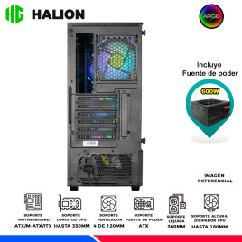 CASE GAMER HALION INFINITY 416, ARGB, F/600W, V/TEMPLADO