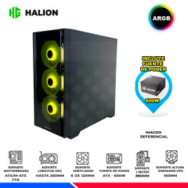 CASE GAMER HALION ARIES A10, F/600W, ARGB, V/TEMPLADO