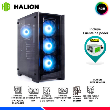 CASE GAMER HALION TITAN 104 BLACK, F/600W, RGB, V/TEMPLADO