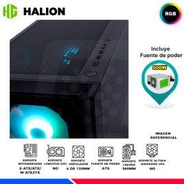 CASE GAMER HALION TITAN 104 BLACK, F/600W, RGB, V/TEMPLADO