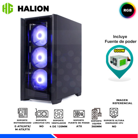 CASE GAMER HALION TITAN 104 BLACK, F/600W, RGB, V/TEMPLADO