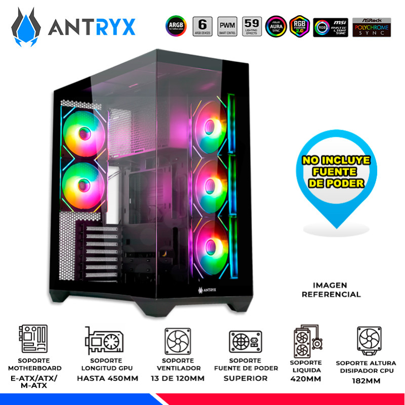 CASE ANTRYX FX 970 PRO, 5 COOLER ARGB, USB TIPO-C, 2 V/TEMPLADO