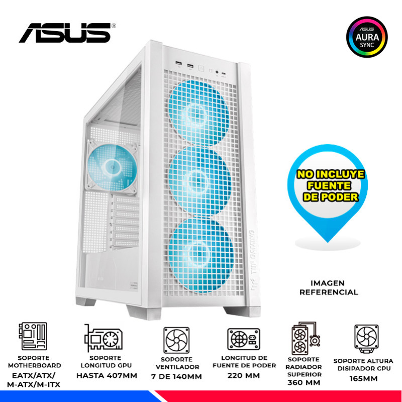 CASE ASUS TUF Gaming GT302 ARGB, WHITE, V/TEMPLADO