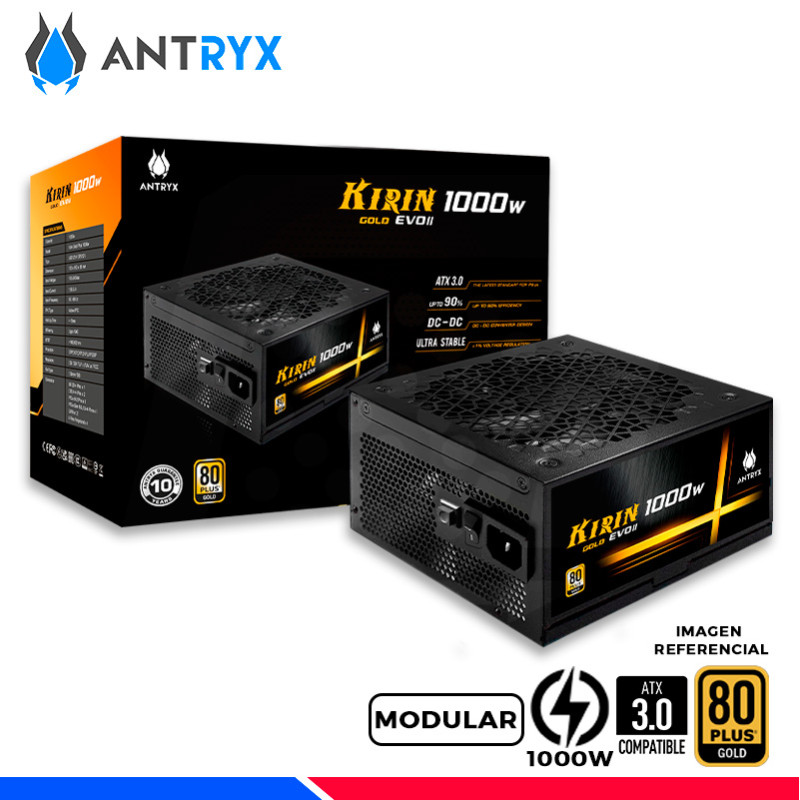 FUENTE DE PODER ANTRYX 1000W KIRIN EVO II, 80 PLUS GOLD MODULAR, PCIe 5.0