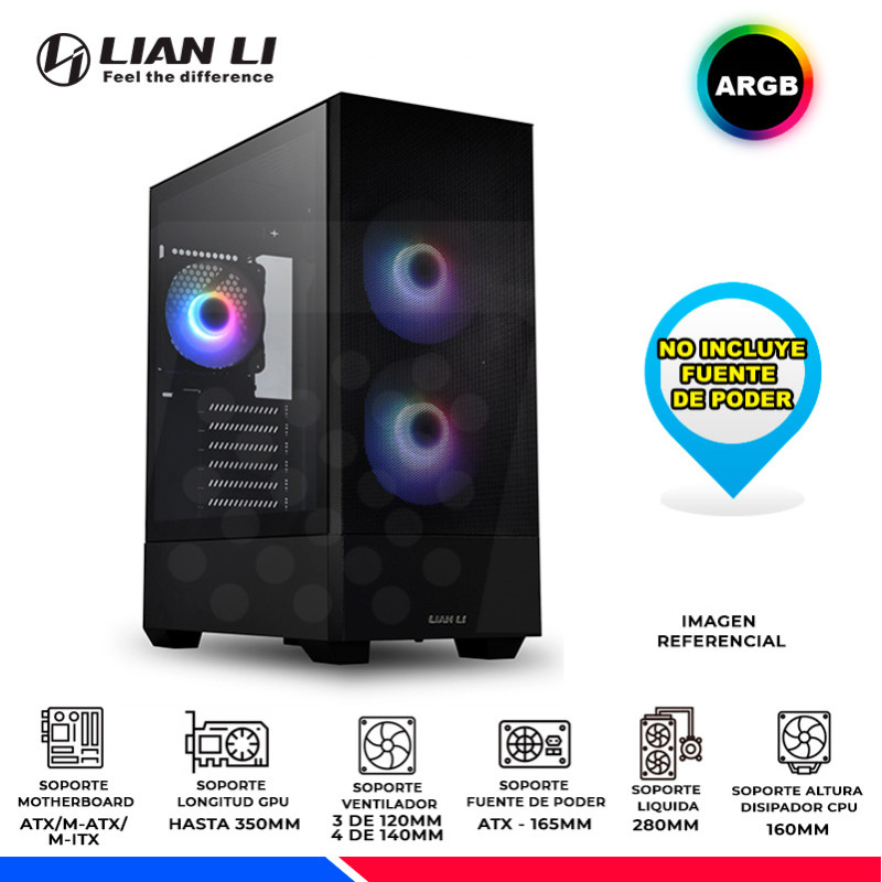 CASE LIAN LI LANCOOL 205 MESH X BLACK, ARGB, V/TEMPLADO