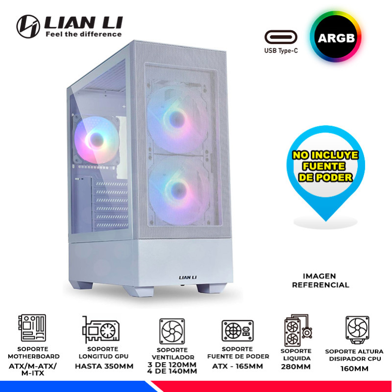 CASE LIAN LI LANCOOL 205 MESH WHITE, ARGB, V/TEMPLADO, USB TIPO C