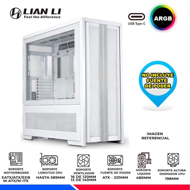 CASE LIAN LI V3000PW GGF EDITION WHITE, 3 MODOS, ARGB, V/TEMPLADO