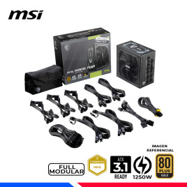 FUENTE DE PODER MSI MAG A1250GL PCI5, 80 PLUS GOLD FULL MODULAR, 1200W