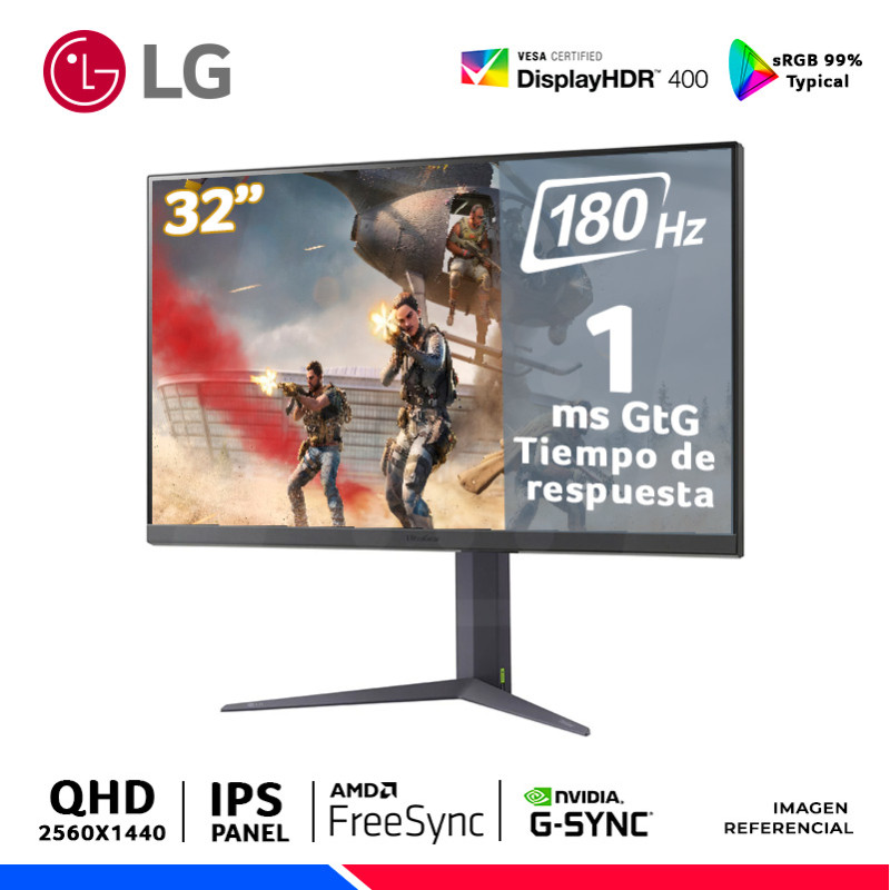 MONITOR GAMING LG 32GS75Q-B, 32" UltraGear IPS, QHD, 180Hz, 1ms. G-Sync, FreeSync MONITOR GAMING LG 32GS75Q-B, 32" UltraGear IPS, QHD, 180Hz, 1ms. G-Sync, FreeSync