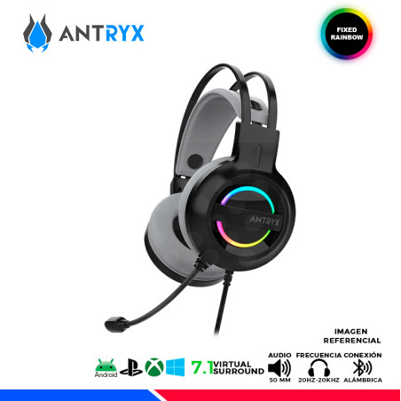 AURICULAR ANTRYX IRIS-K GRAY, 7.1 VIRTUAL SURROUND, USB, RAINBOW