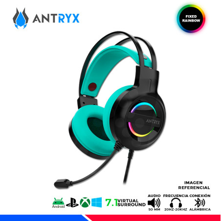 AURICULAR ANTRYX IRIS-K TURQUOISE, 7.1 VIRTUAL SURROUND, USB, RAINBOW