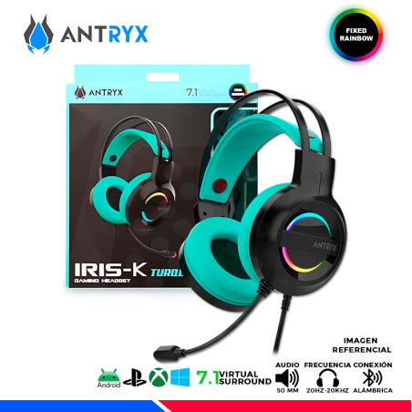 AURICULAR ANTRYX IRIS-K TURQUOISE, 7.1 VIRTUAL SURROUND, USB, RAINBOW