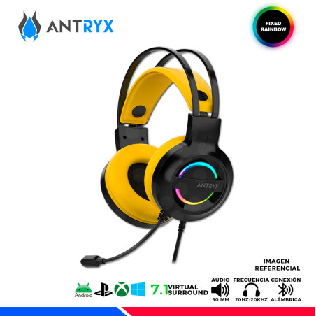 AURICULAR ANTRYX IRIS-K YELLOW, 7.1 VIRTUAL SURROUND, USB, RAINBOW