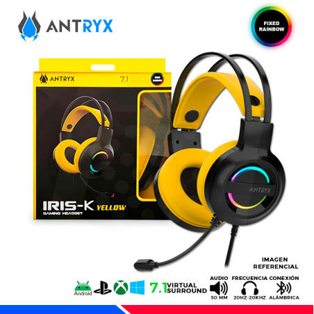 AURICULAR ANTRYX IRIS-K YELLOW, 7.1 VIRTUAL SURROUND, USB, RAINBOW