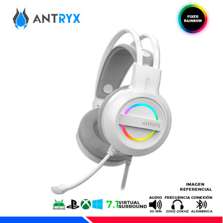 AURICULAR ANTRYX IRIS-W GRIS, 7.1 VIRTUAL SURROUND, USB, RAINBOW