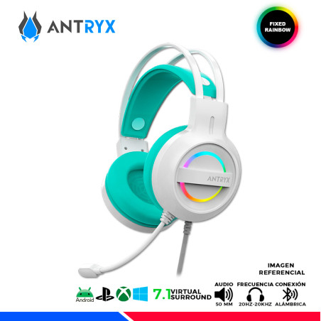 AURICULAR ANTRYX IRIS-W TURQUESA, 7.1 VIRTUAL SURROUND, USB, RAINBOW