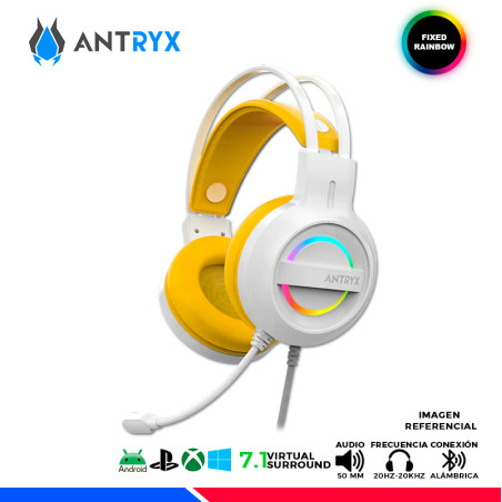 AURICULAR ANTRYX IRIS-W YELLOW, 7.1 VIRTUAL SURROUND, USB, RAINBOW