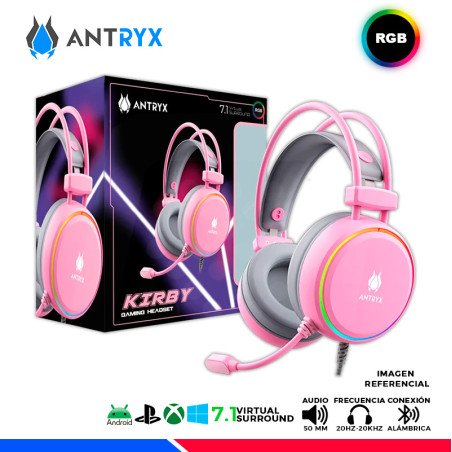 AURICULAR ANTRYX KIRBY PINK 7.1 VIRTUAL SURROUND, RGB