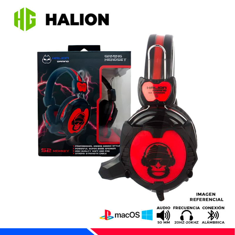 AURICULAR GAMING HALION S2 MONKEY NEGRO/ROJO