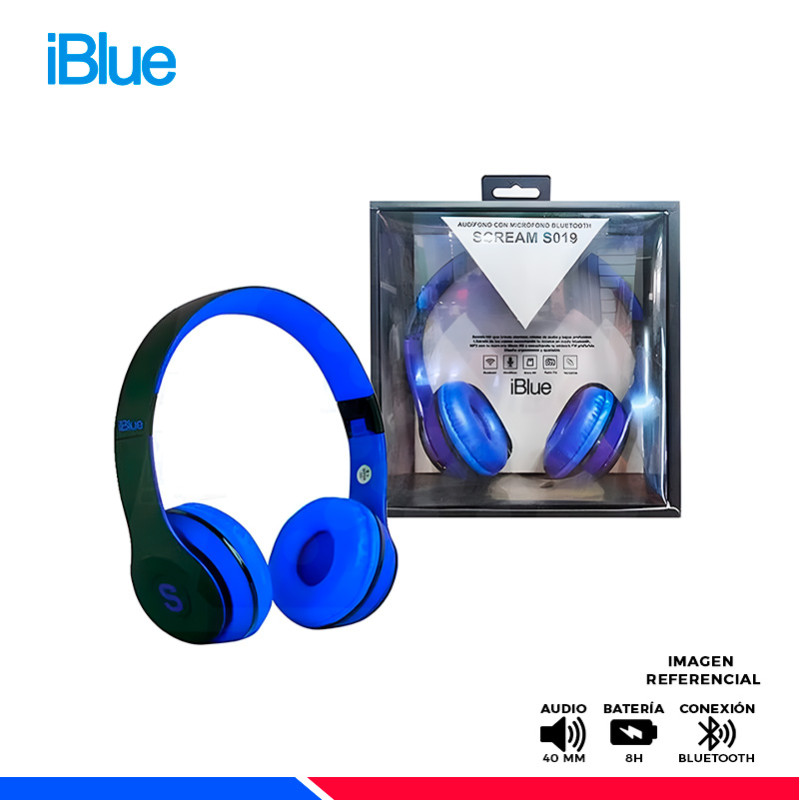 AURICULAR IBLUE S019, BLUETOOTH/FM/MICRO SD, BLACK/BLUE