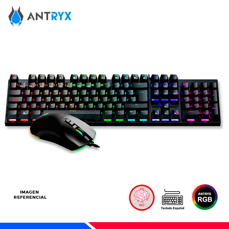 KIT GAMING ANTRYX GC-3100 BLACK, TECLADO SWITCH RED Y MOUSE KIT GAMING ANTRYX GC-3100 BLACK, TECLADO SWITCH RED Y MOUSE