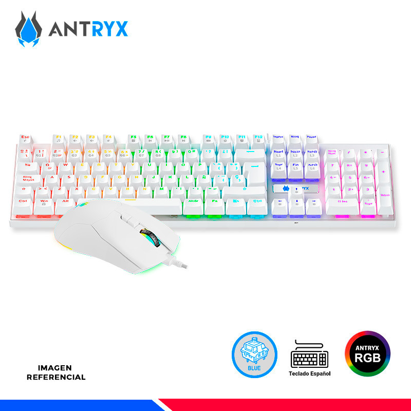KIT GAMING ANTRYX GC-3100 WHITE, TECLADO SWITCH BLUE Y MOUSE KIT GAMING ANTRYX GC-3100 WHITE, TECLADO SWITCH BLUE Y MOUSE