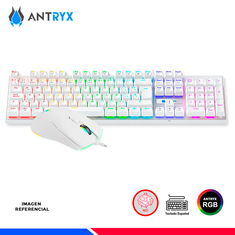 KIT GAMING ANTRYX GC-3100 WHITE, TECLADO SWITCH RED Y MOUSE KIT GAMING ANTRYX GC-3100 WHITE, TECLADO SWITCH RED Y MOUSE