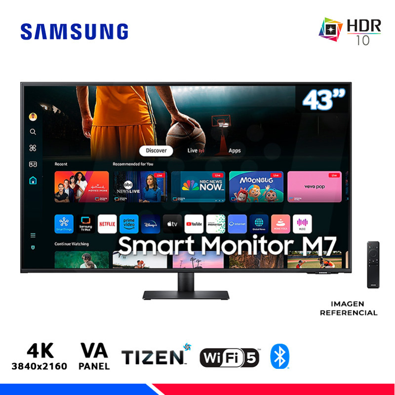 MONITOR SAMSUNG LS43DM702UNXGO, M7 Smart, 43" VA, UHD 4K, 60Hz, 4ms,