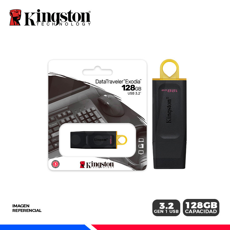 MEM. USB KINGSTON DATA TRAVELER EXODIA, 128GB, USB 3.2 GEN 1, AMARILLO