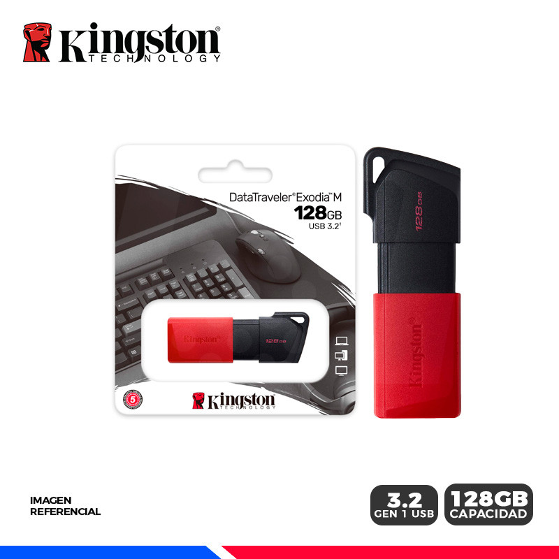 MEM. USB KINGSTON DATATRAVELER EXODIA M 128GB USB 3.2 GEN 1 ROJO
