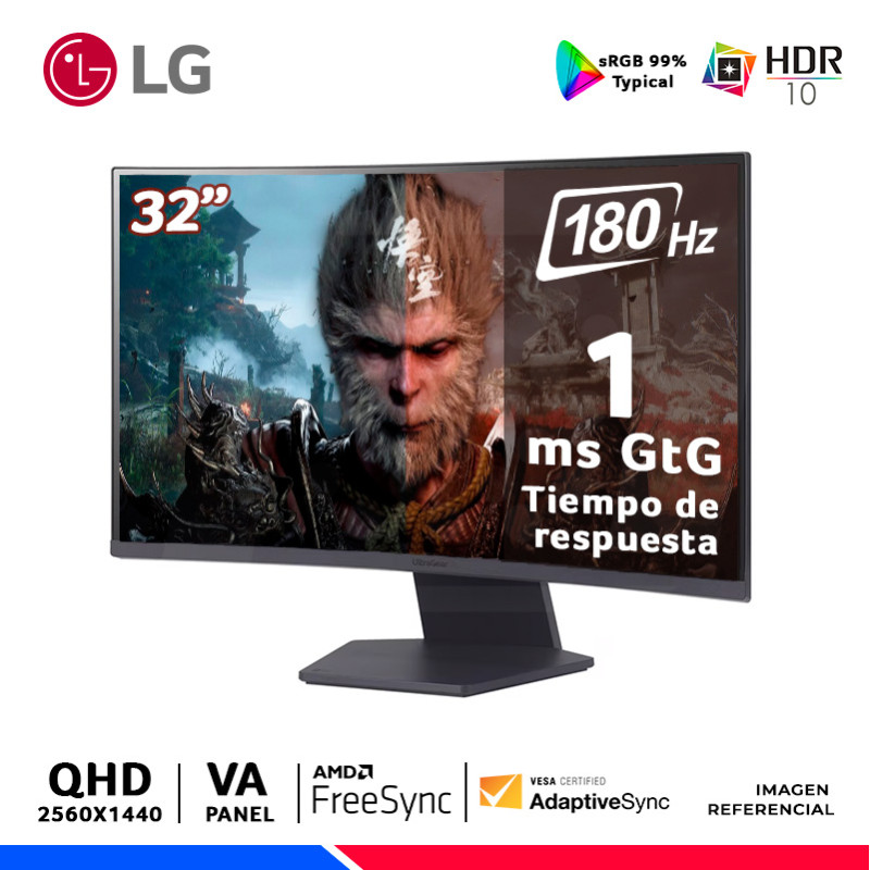 MONITOR GAMING LG UltraGear 32GS60QC-B, 32" CURVO VA, QHD, 180Hz, 1ms, FreeSync MONITOR GAMING LG UltraGear 32GS60QC-B, 32" CURVO VA, QHD, 180Hz, 1ms, FreeSync