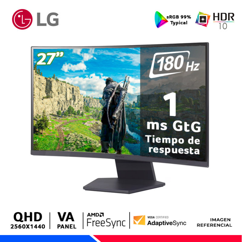 MONITOR GAMING LG UltraGear 27GS60QC-B, 27" Curvo VA, QHQ, 180Hz, 1ms, FreeSync MONITOR GAMING LG UltraGear 27GS60QC-B, 27" Curvo VA, QHQ, 180Hz, 1ms, FreeSync