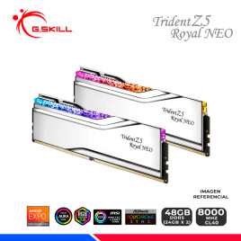 MEM. RAM G.SKILL TRIDENT Z5 ROYAL NEO AMD, 48GB (16x2) DDR5 8000 MHz, CL40