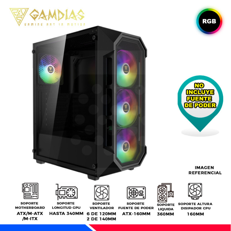 CASE GAMDIAS AURA GC1 ELITE, 4 FAN RGB, V/TEMPLADO