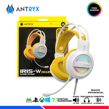 AURICULAR ANTRYX IRIS-W YELLOW, 7.1 VIRTUAL SURROUND, USB, RAINBOW